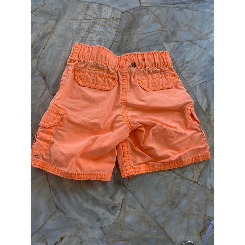 Carters Baby Boy Neon Orange Cargo Shorts 9 Months Elastic Waist Cotton